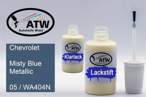 Chevrolet, Misty Blue Metallic, 05 / WA404N: 20ml Lackstift + 20ml Klarlack - Set, von ATW Autoteile West.